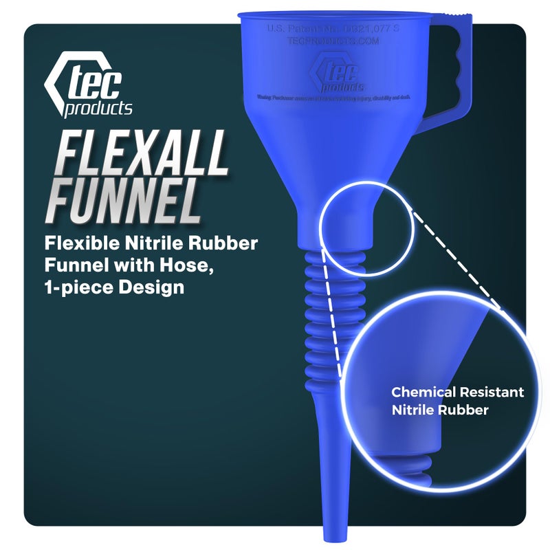 TEC Products FlexAll Long Flexible Funnel for Automotive Use - Durable Nitrile Rubber - Ideal for Car Oil Change  Transmission Funnel Fluid  Diesel  Fuel  Gas - Made in USA - Blue (16 x 5 Inches) - Image 2